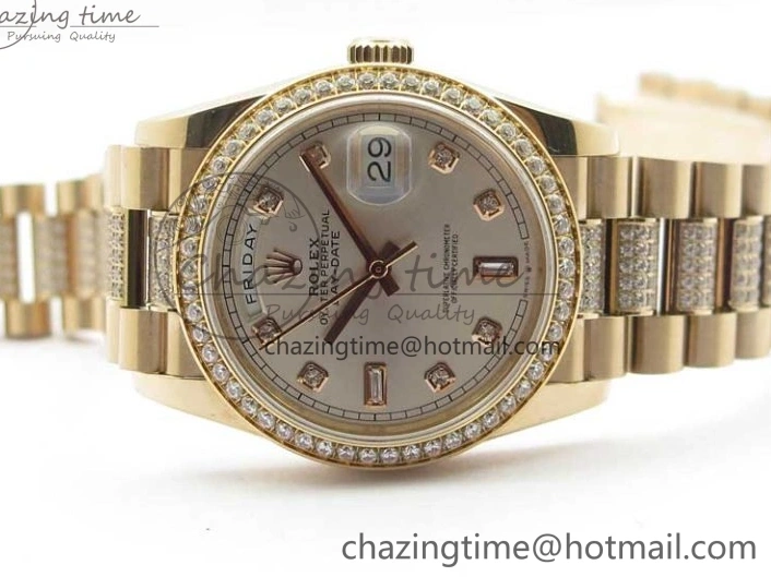 Bracelet Day-Date Dial Silver on Crystal RG A2836 Best Edition 128235 Marker Crystal BP President 36mm RG 0511